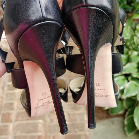 JIMMY CHOO BLACK LEATHER STUDDED FRINGE PLATFORM SANDALS, 39 - Picture 12 of 16